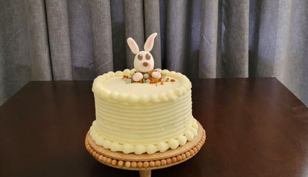 finished carrot cake with bunny
