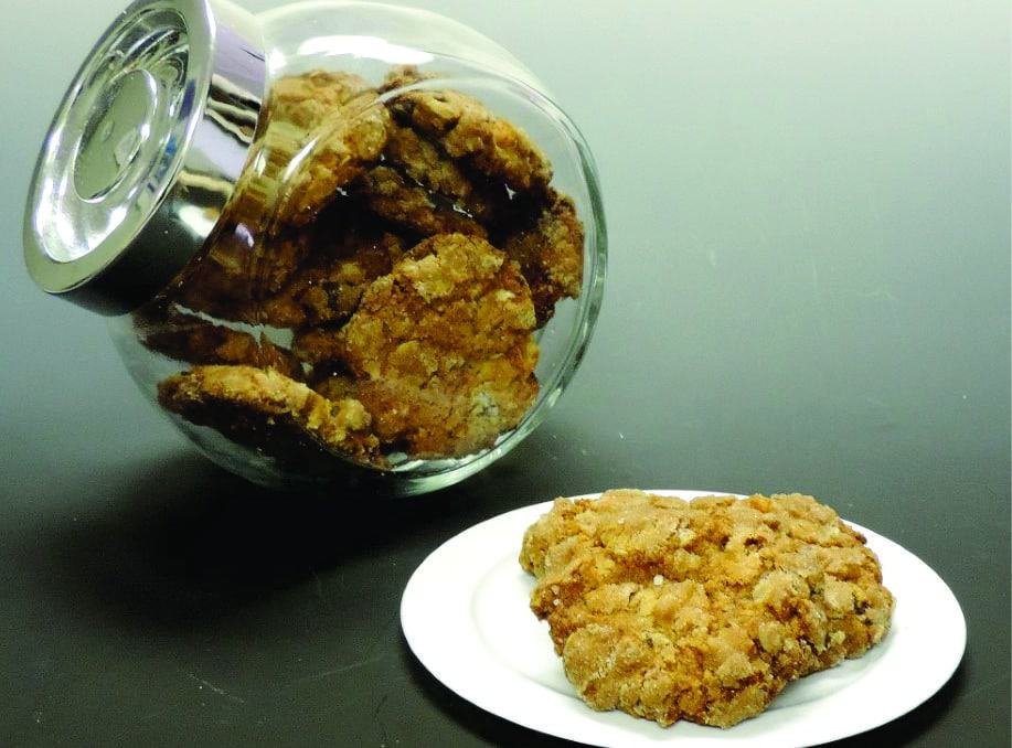 crunchy oatmeal apricot cookies in a cookie jar