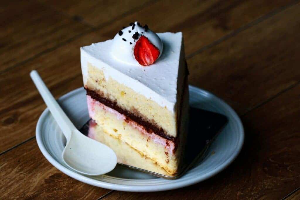 slice of cake with raspberry filling