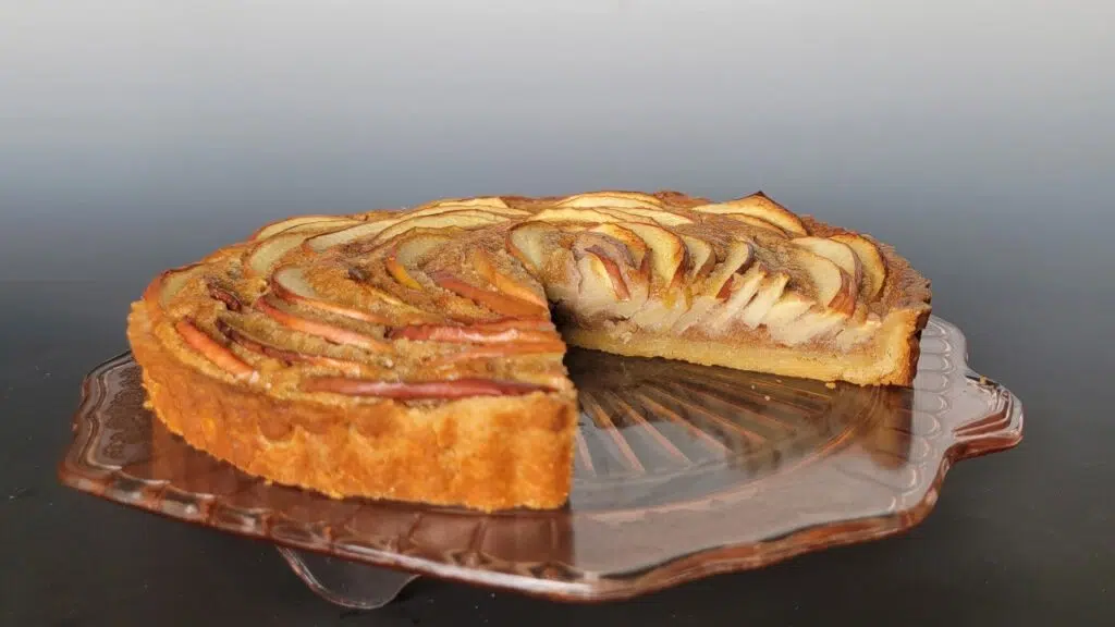 apple spiral tart with slice missing