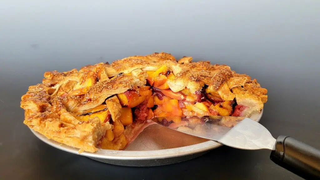 peach and raspberry pie from dessertswithstephanie.com