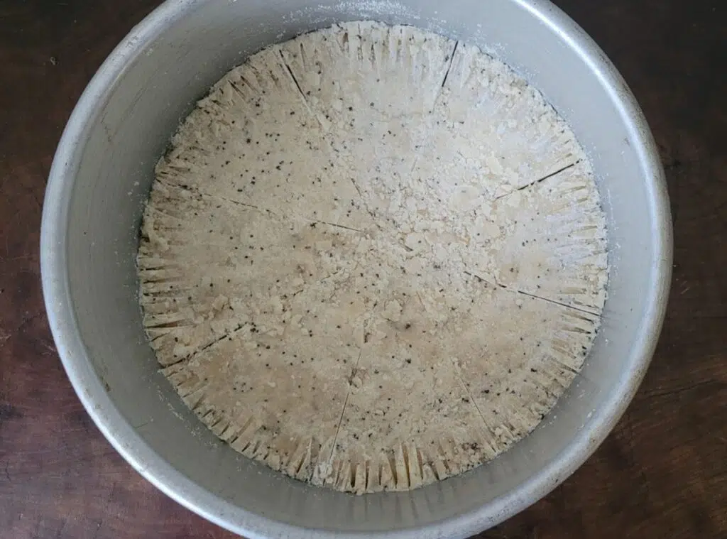 shortbread dough in baking pan
