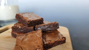 chewy brownie squares with milk