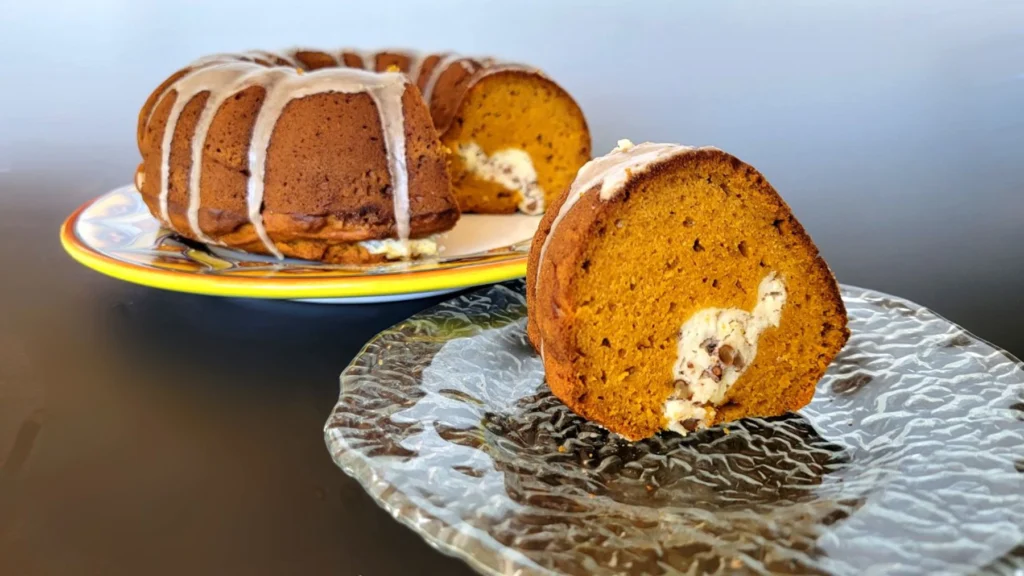 pumpkin Bundt cake with cream cheese filling from dessertswithstephanie.com