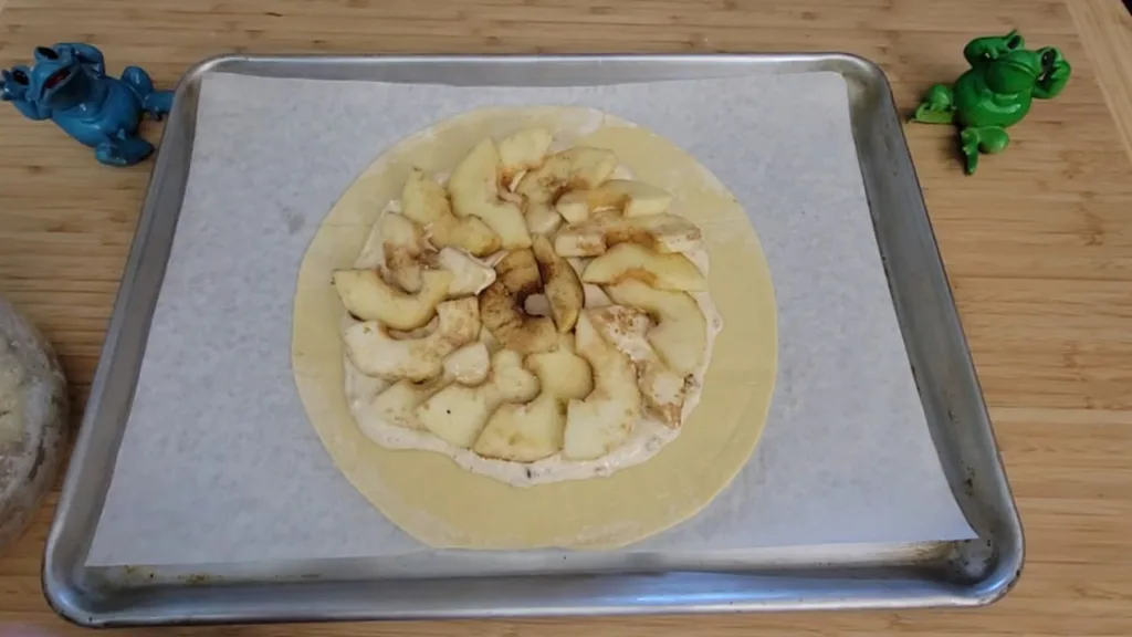 cream cheese and apple walnut filling on dough