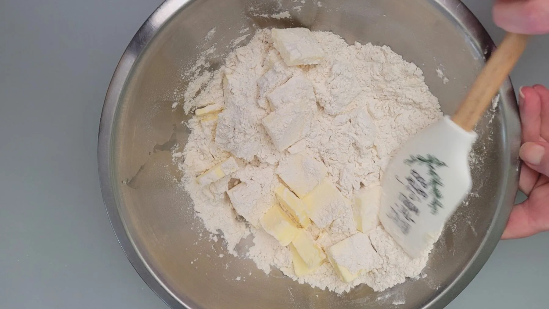 whole pieces of butter in flour