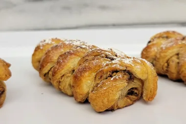 chocolate peanut butter puff pastry twists from dessertswithstephanie.com