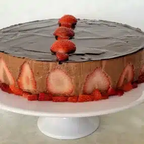 chocolate Bavarian cream cake with strawberries