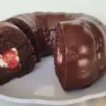 chocolate Bundt cake with raspberries and cream