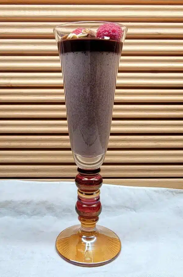 one parfait glass with filling