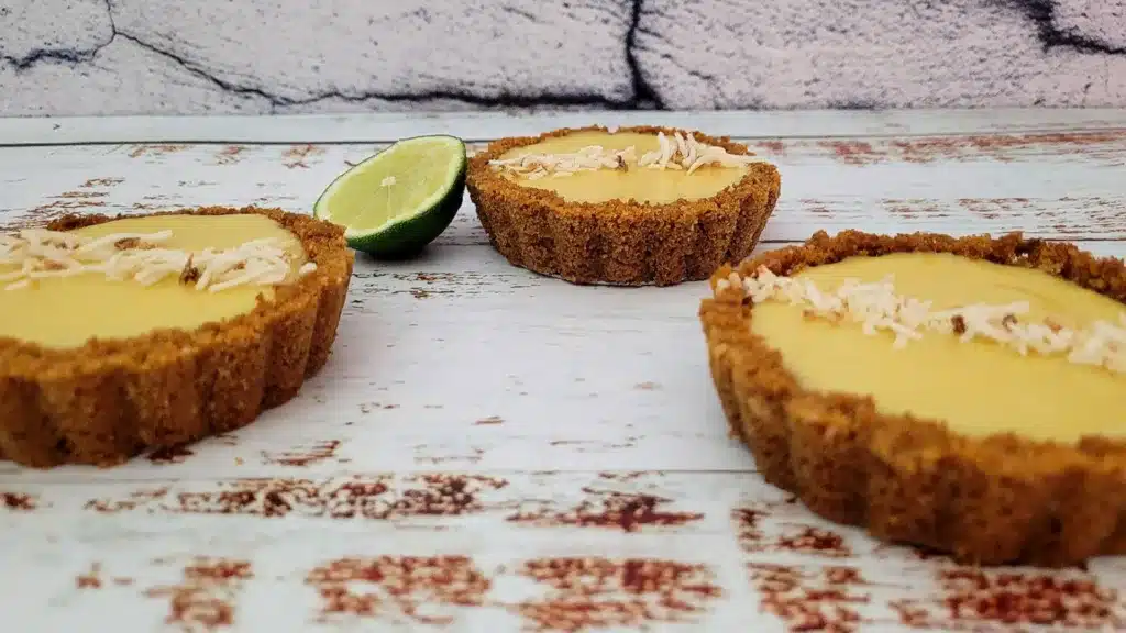 key lime tartlets with a coconut graham cracker crust
