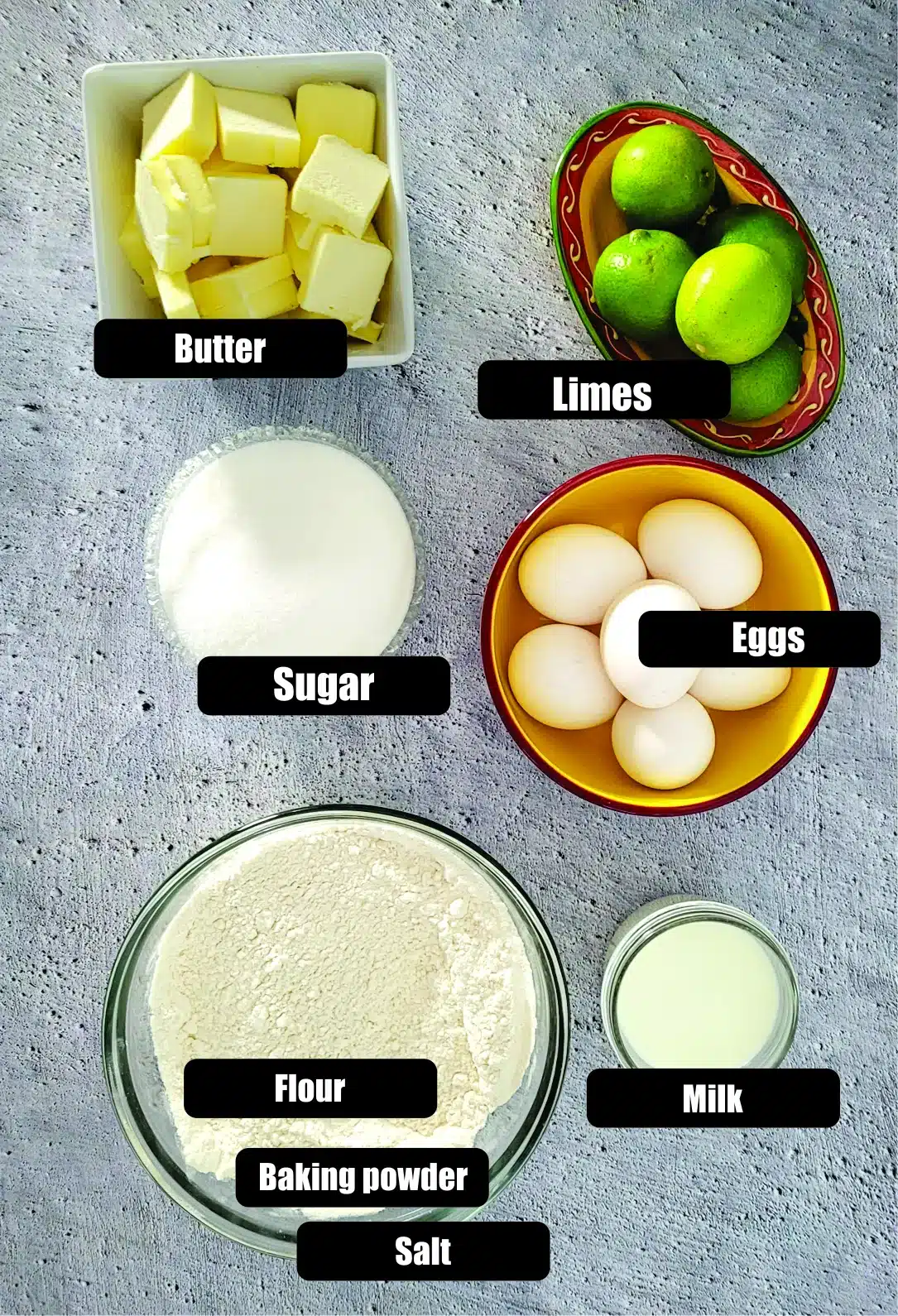 ingredients needed to make lime Bundt cake