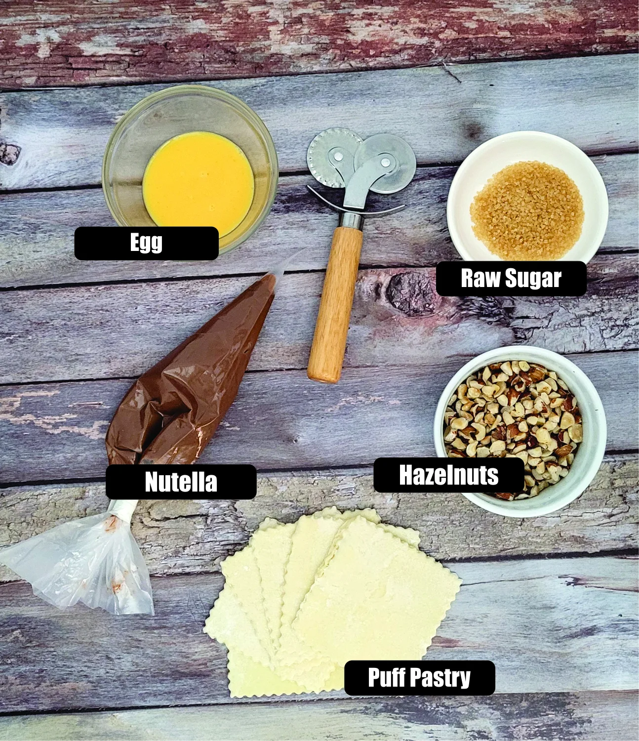 ingredients needed to make Nutella pinwheels