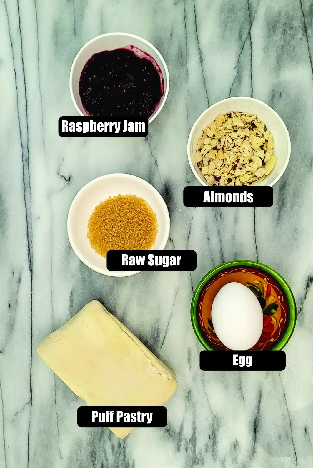 ingredients needed for raspberry almond dessert twists