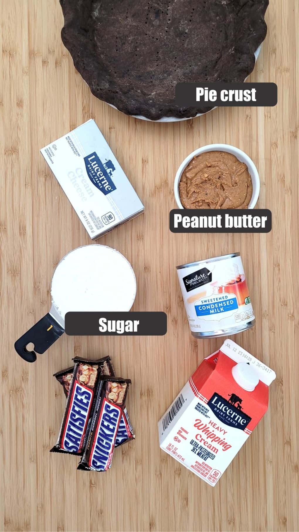 ingredients for making a pie with Snickers bars