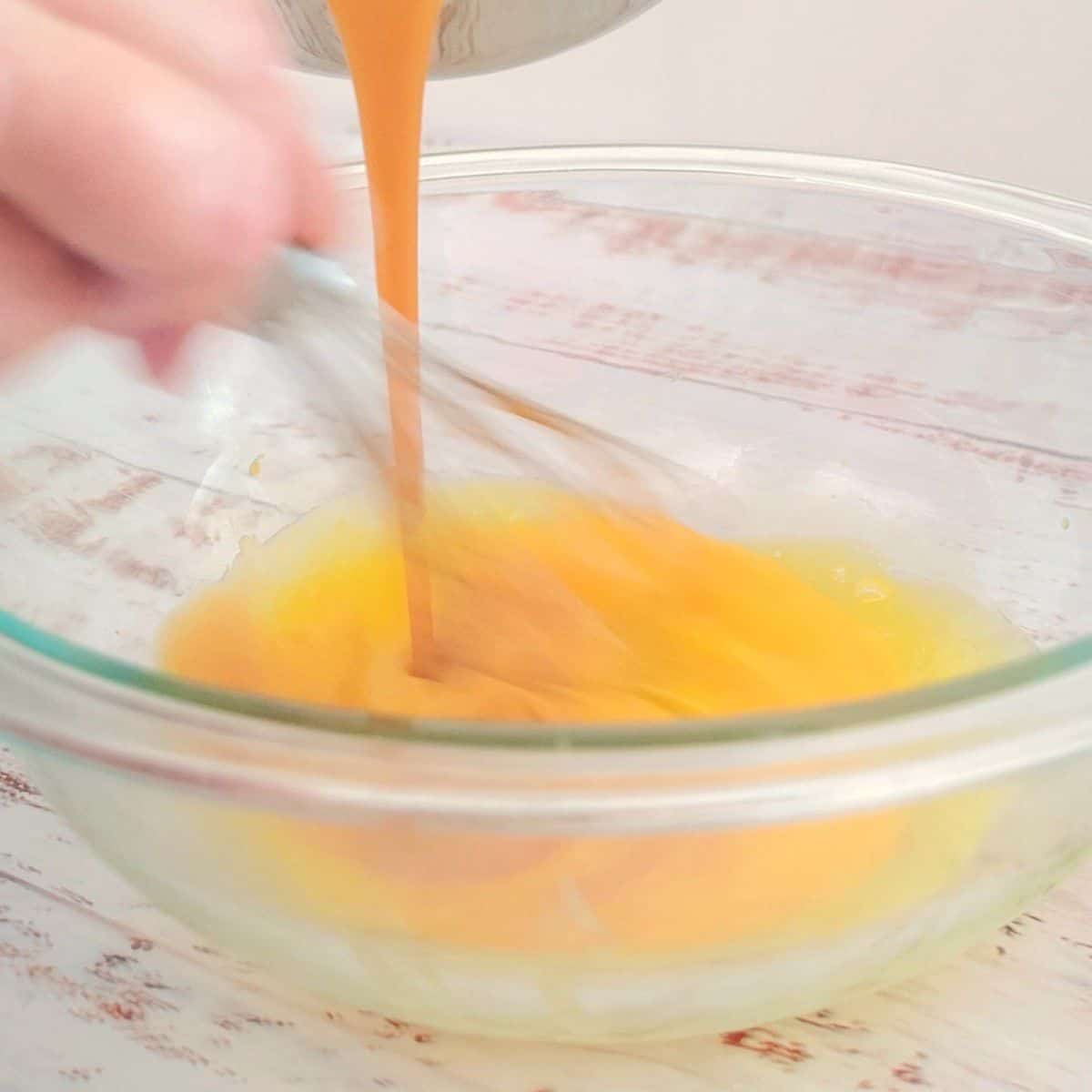tempering eggs with caramel sauce