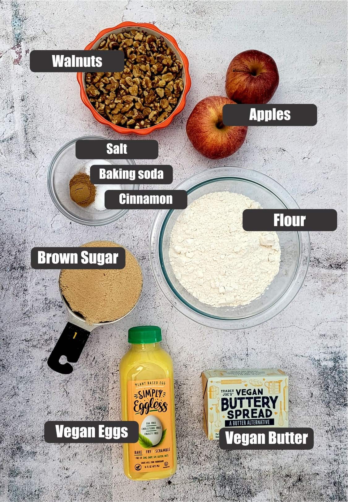 ingredients prepared for vegan apple walnut cookies