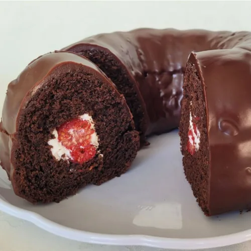 chocolate raspberry and cream Bundt cake