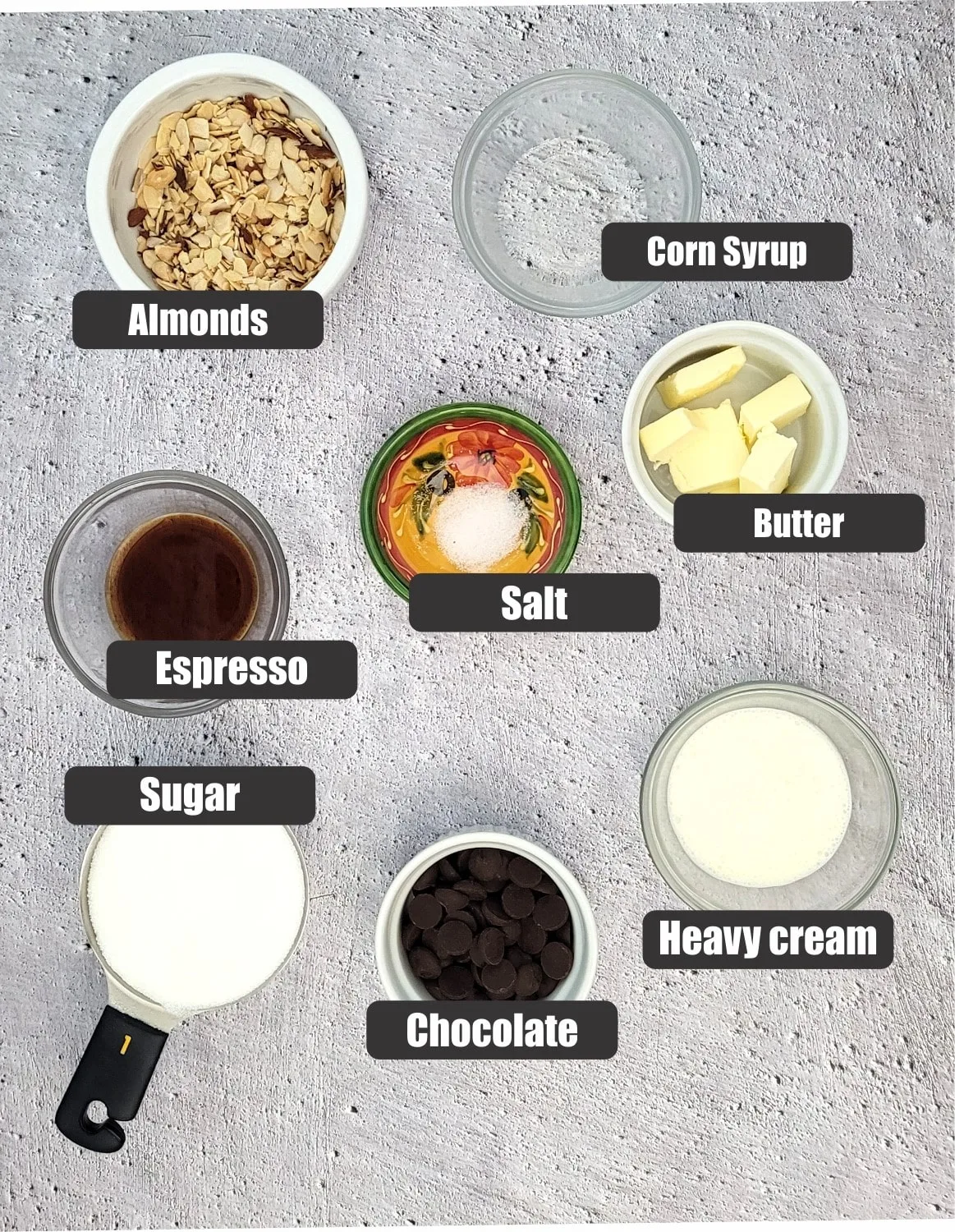 ingredients needed for caramel almond topping