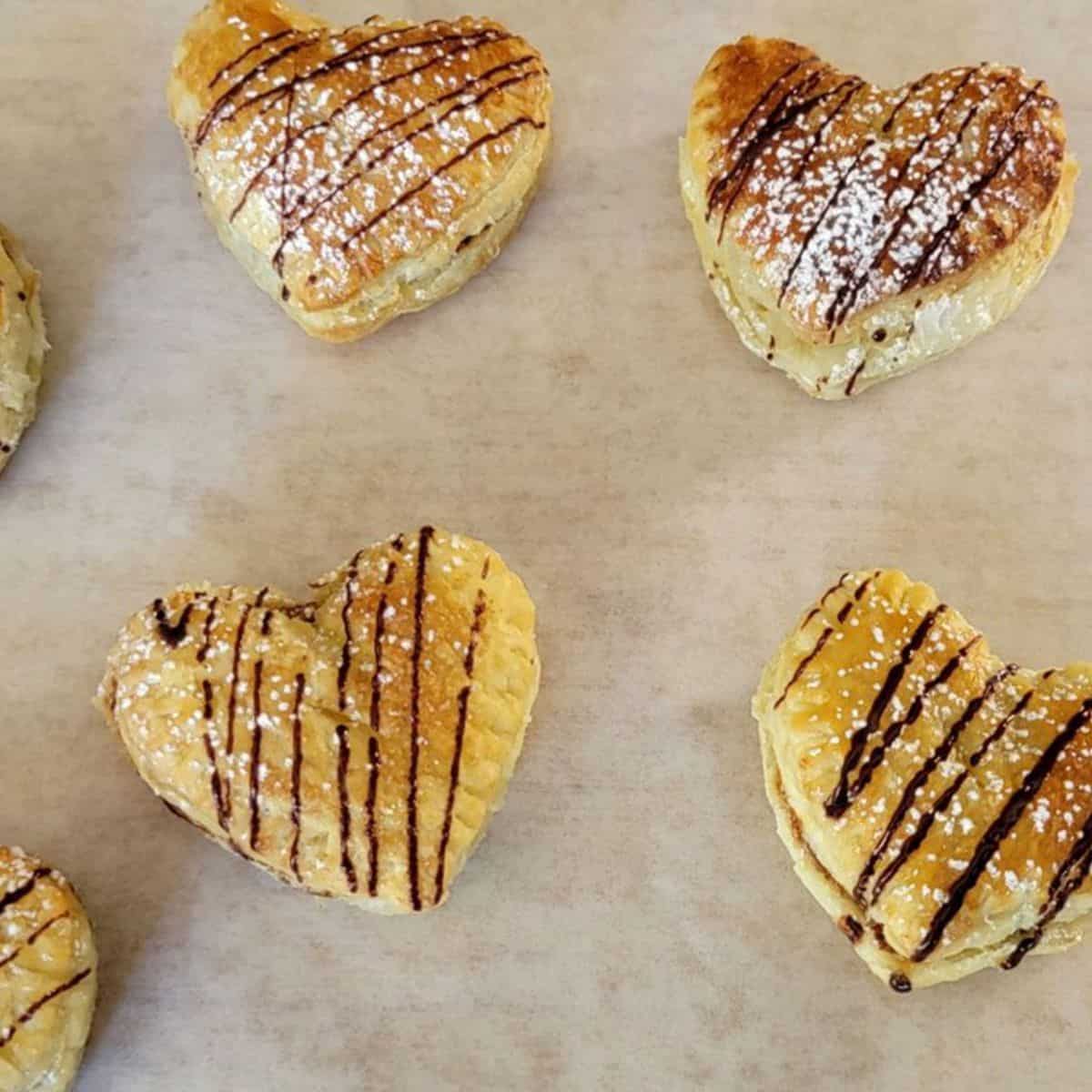 heart shaped puff pastries with Nutella filling