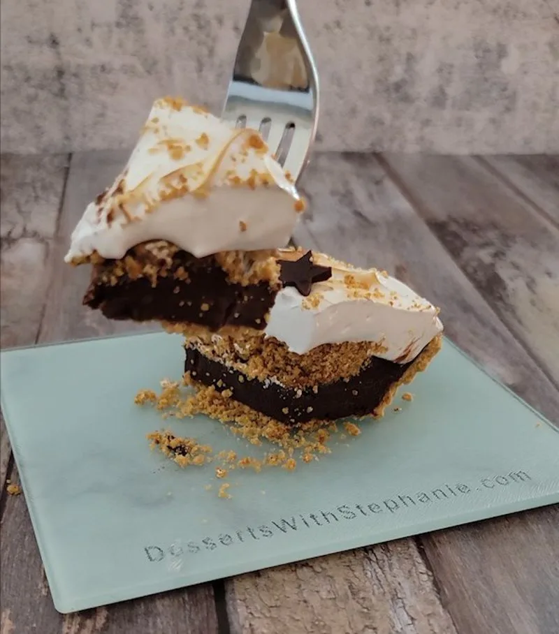 slice of s'mores pie on a plate