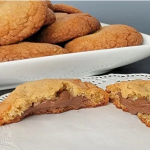 inside of hazelnut nutella filled cookie