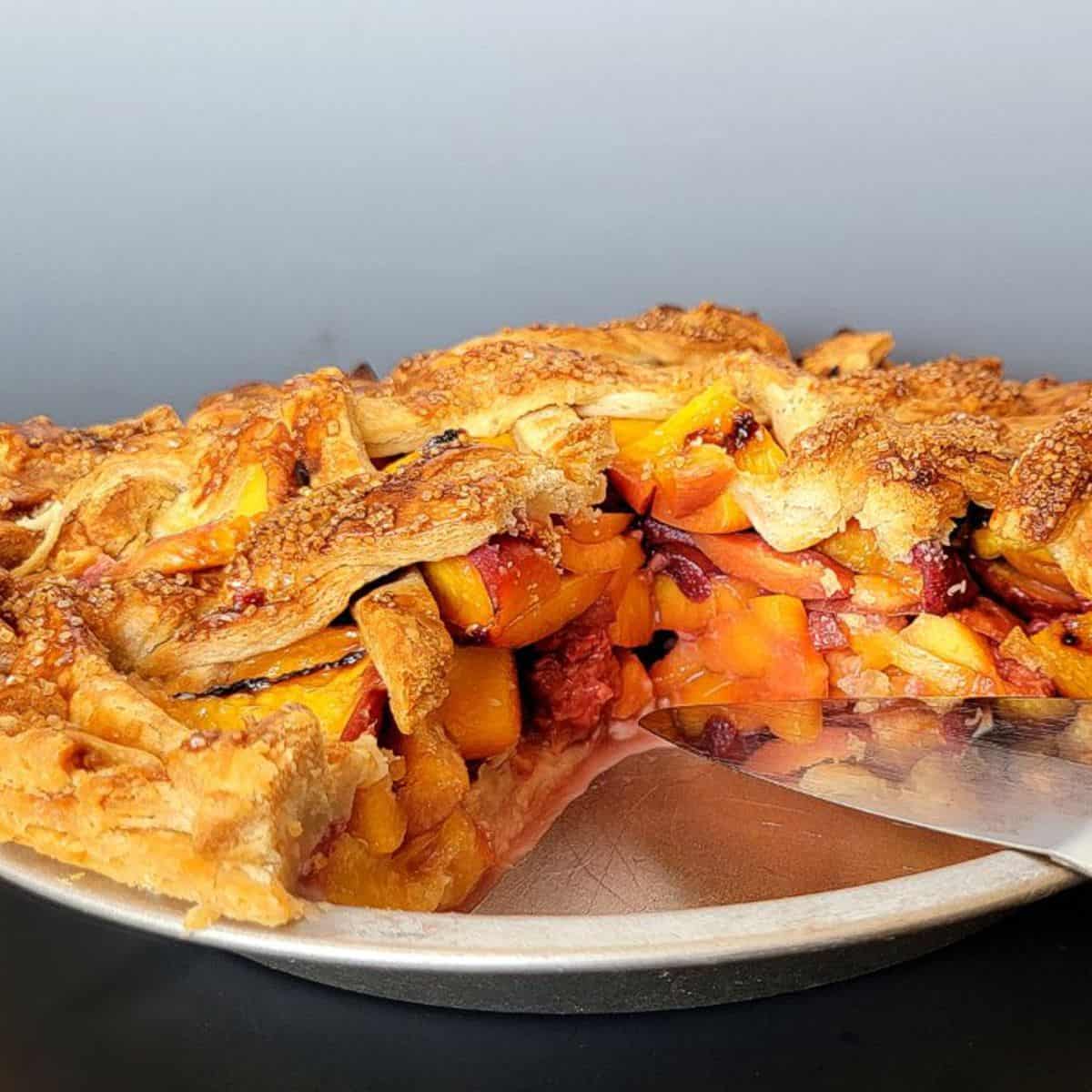inside of peach and raspberry pie