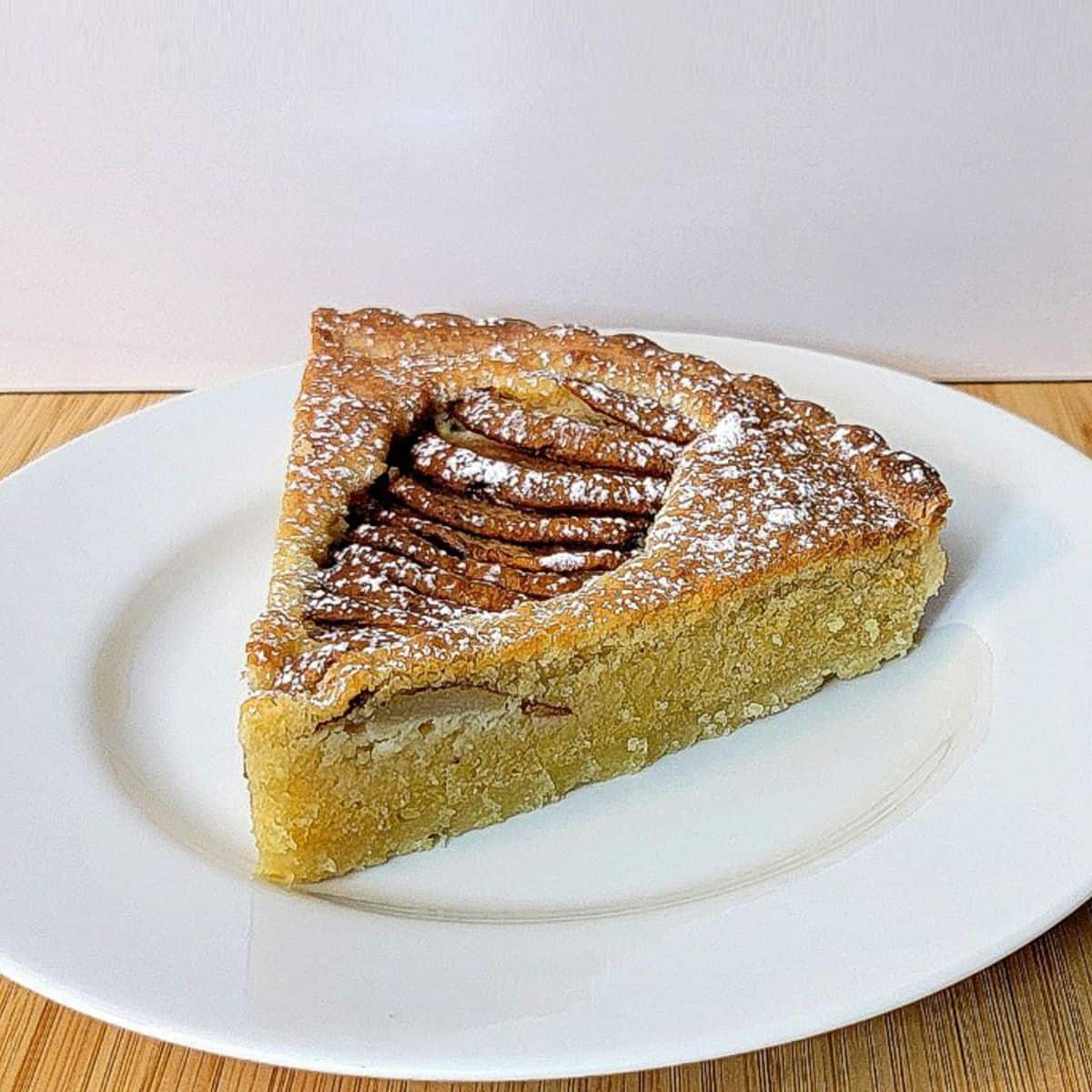 slice of an almond frangipane pear tart