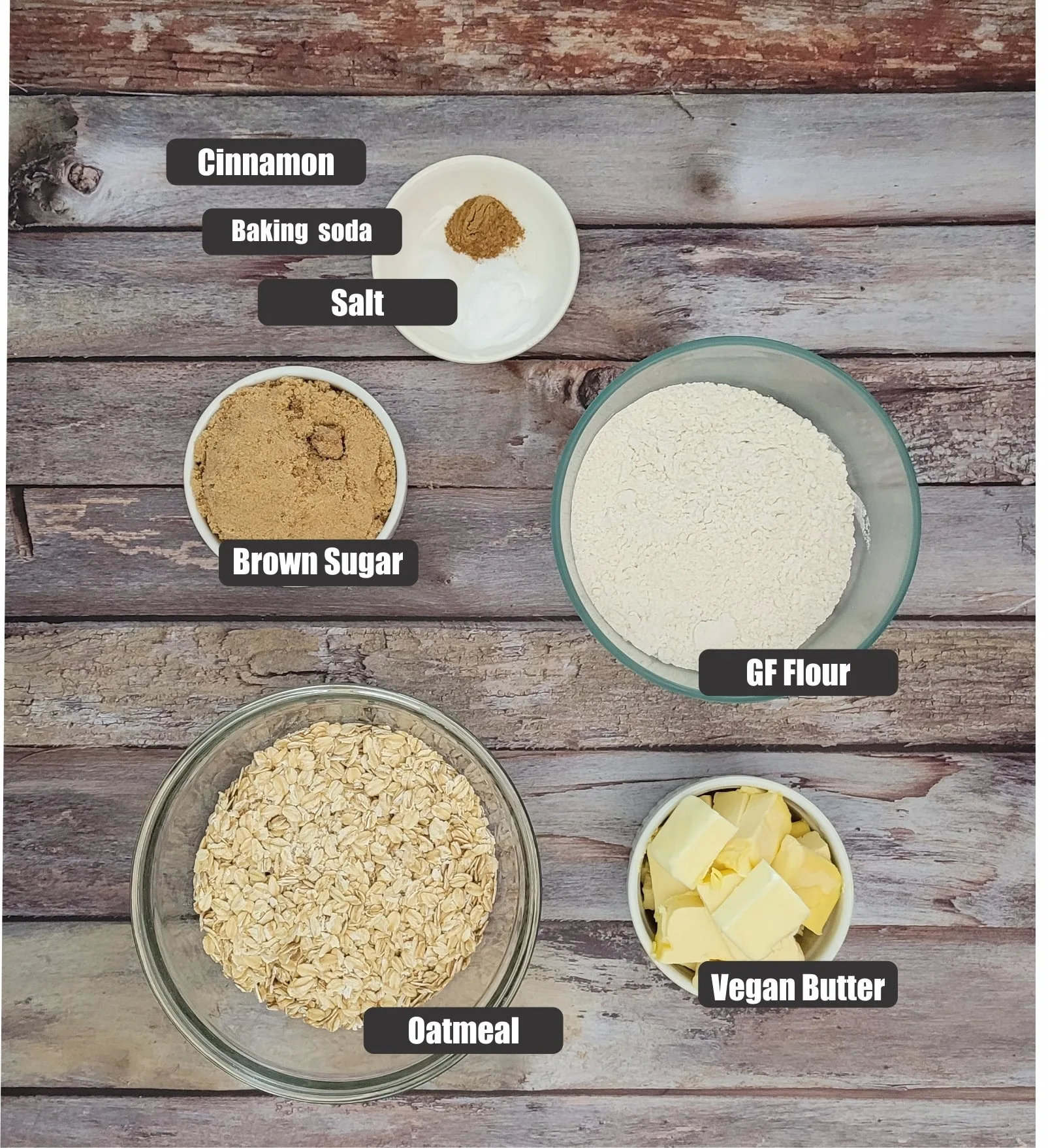 ingredients for vegan oatmeal cookie bar dough