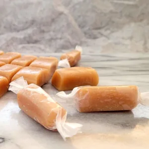 caramel candies in wrappers