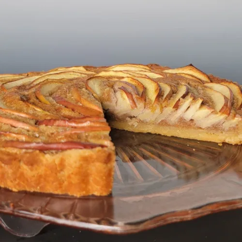 apple frangipane tart on a platter