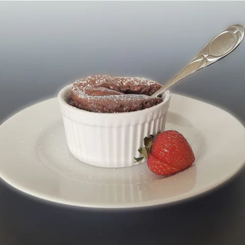 individual chocolate soufflé in a ramekin