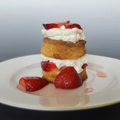 individual serving of strawberry shortcake on a plate