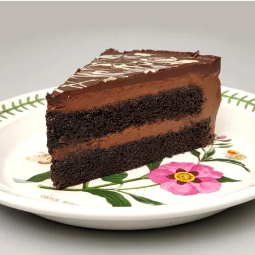 slice of chocolate mousse cake on a plate