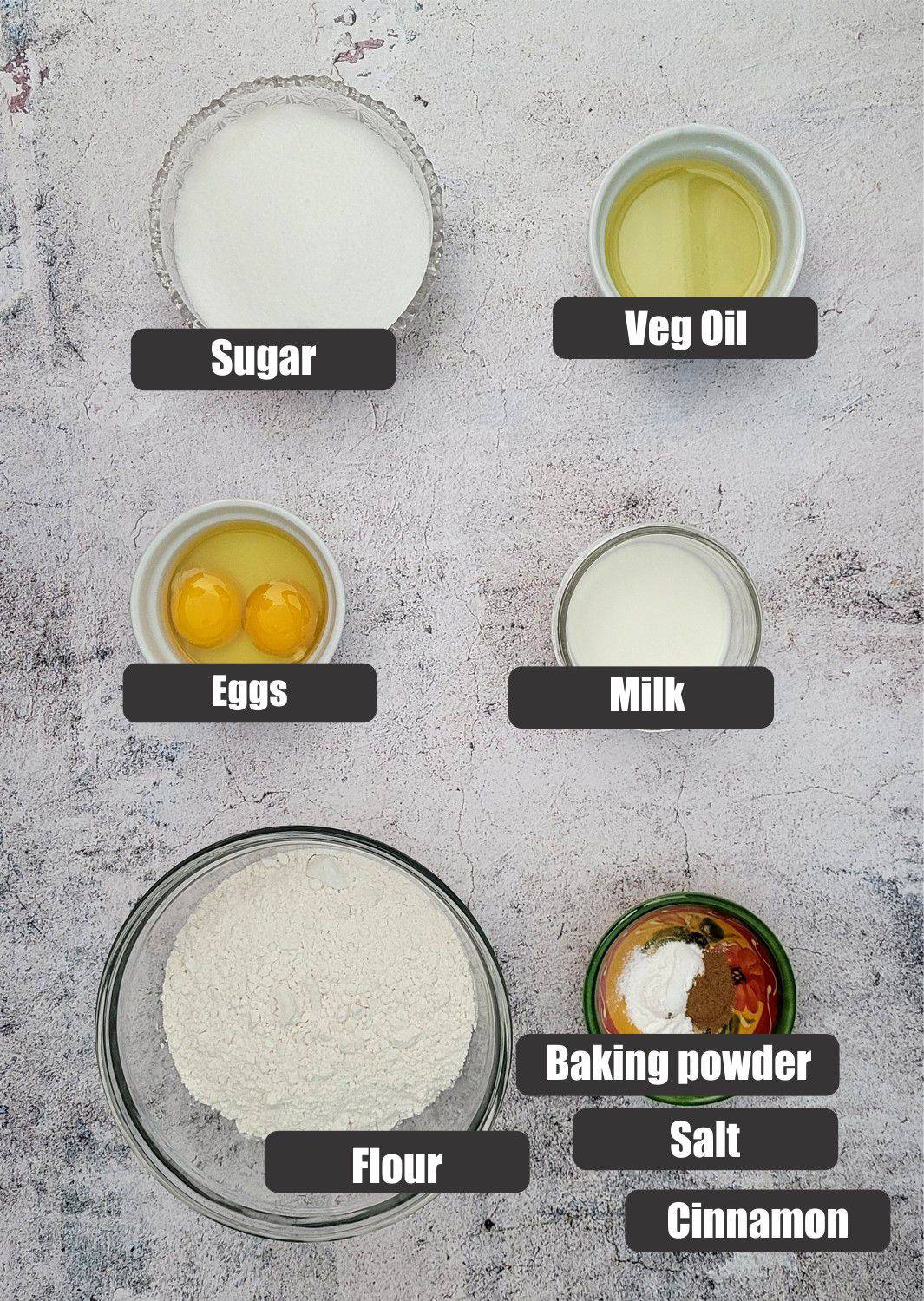 ingredients needed for the cake portion of the dessert