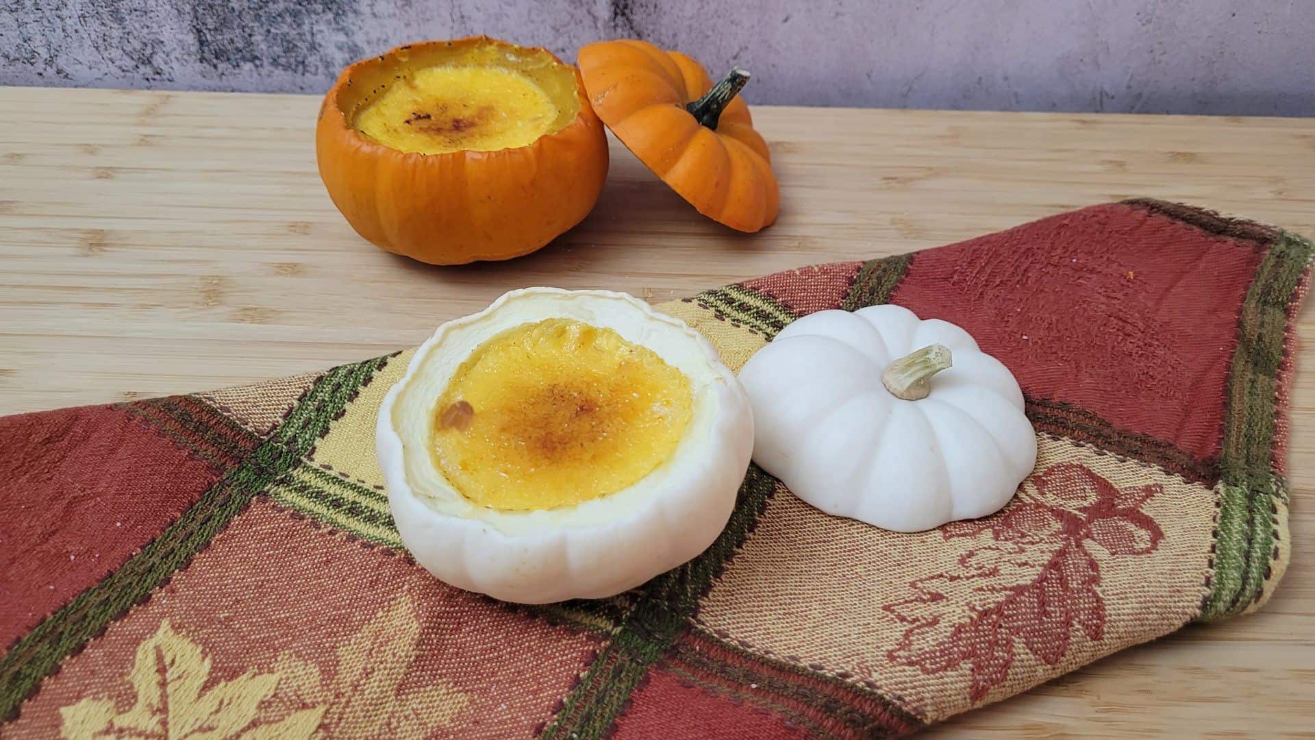 pumpkin creme brulee in mini pumpkins