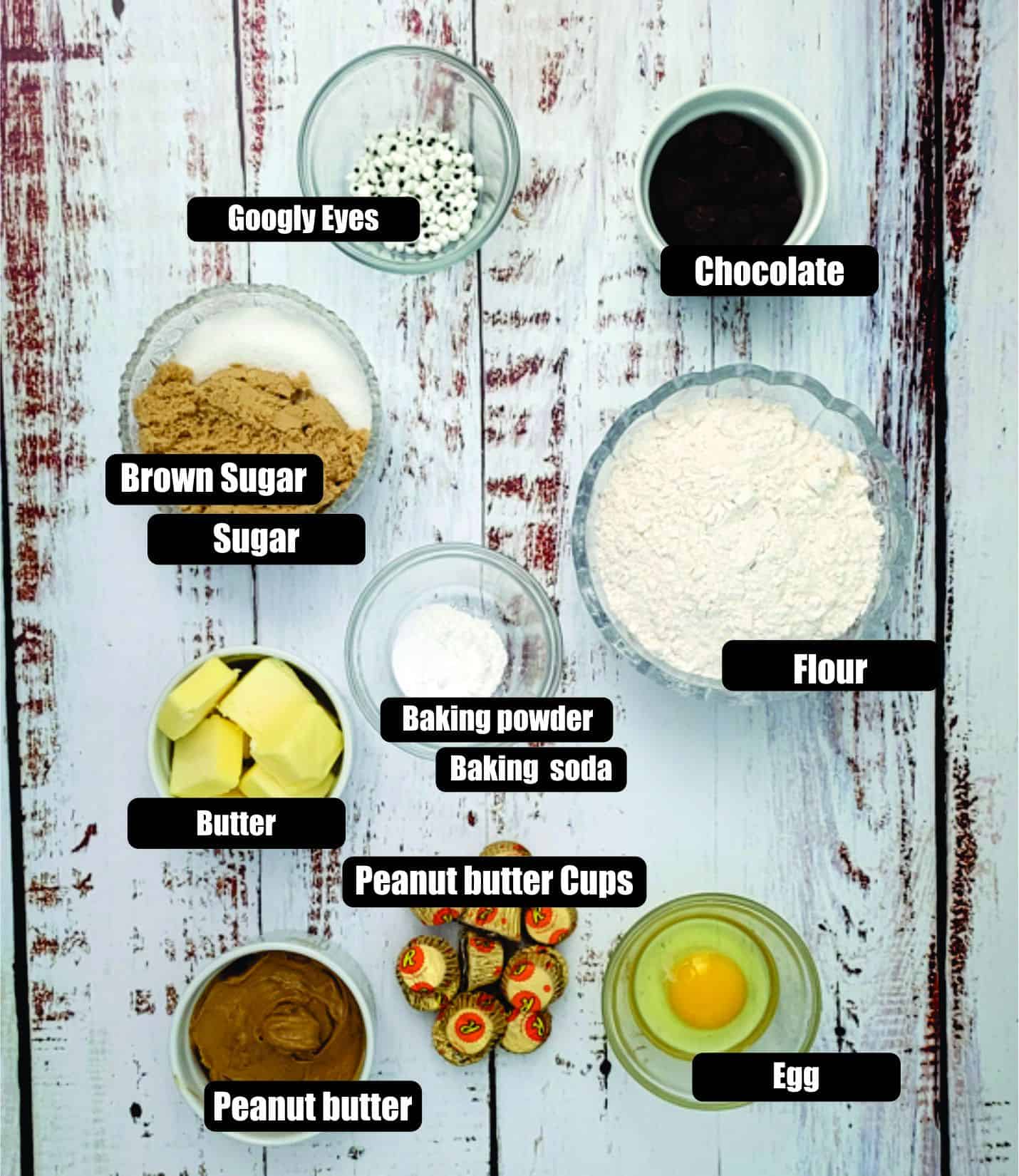 ingredients to make peanut butter spider cookies