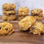 vegan carrot cake cookies on a wooden platter