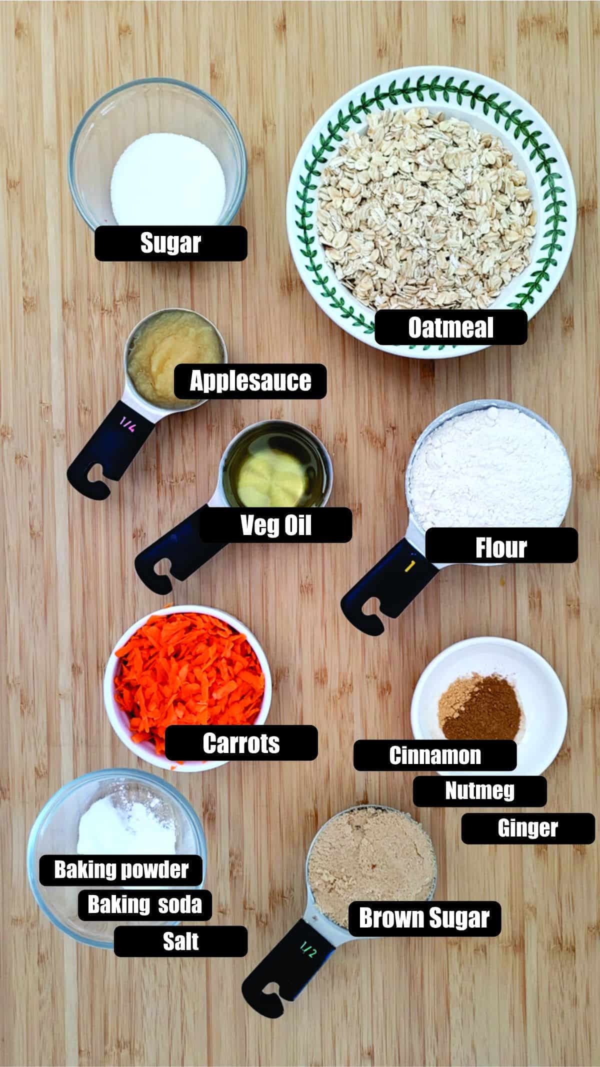 measured ingredients needed to make vegan carrot cookies