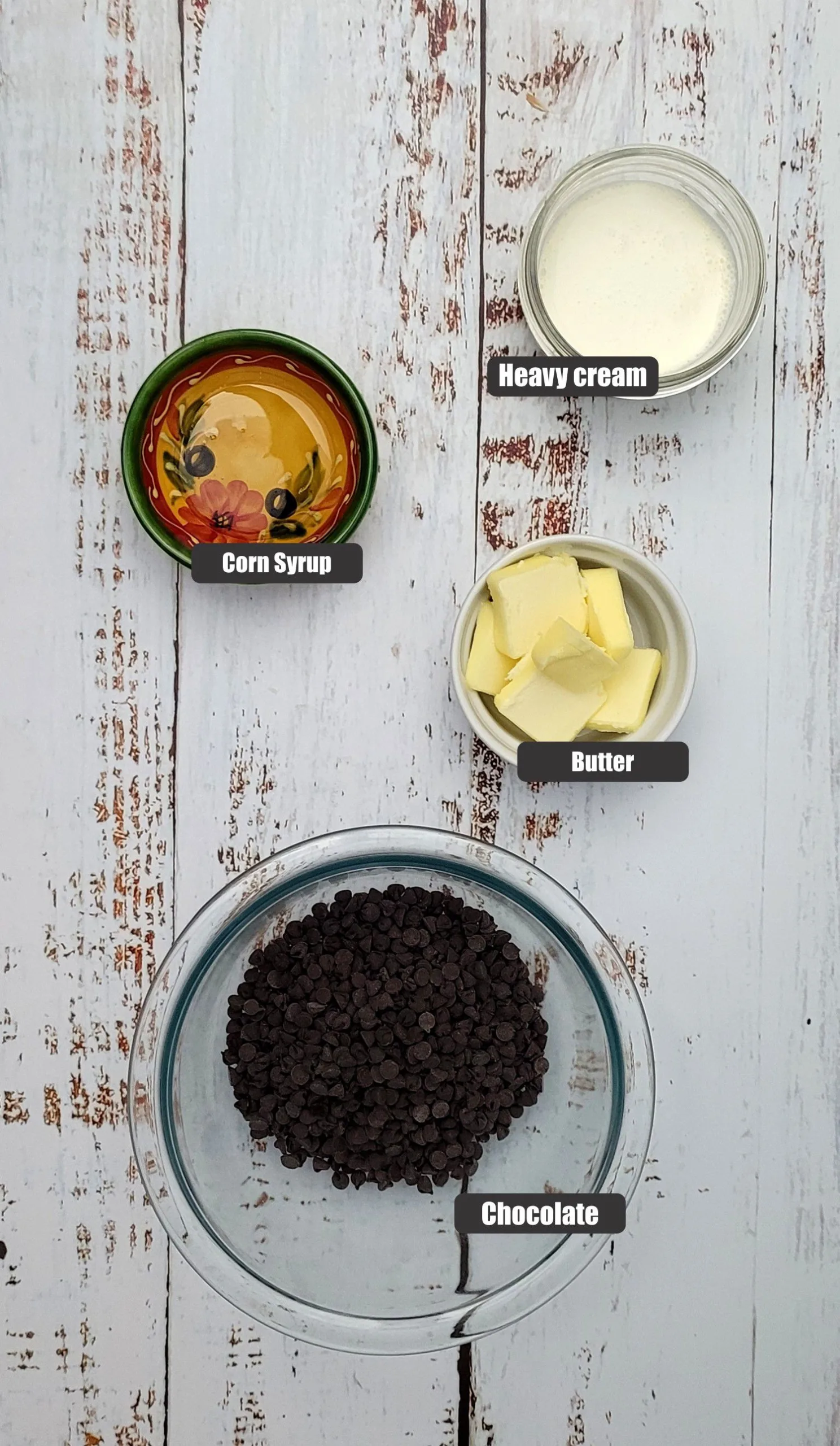 ingredients needed to make chocolate ganache tart topping