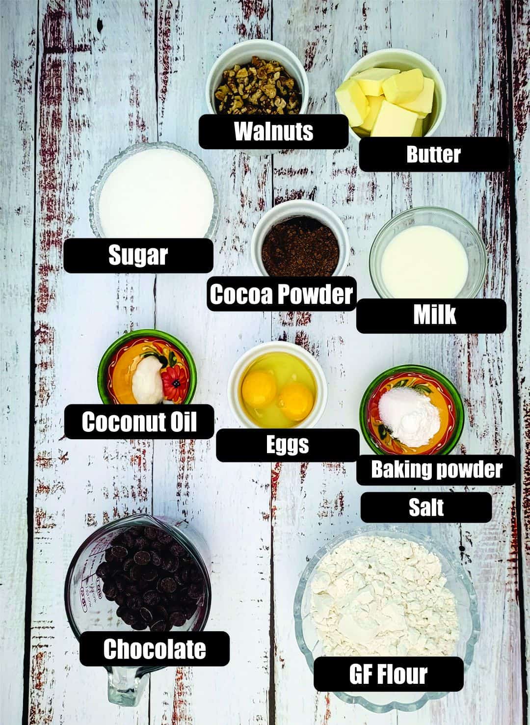 ingredients needed to make chocolate gluten free cookies on a board