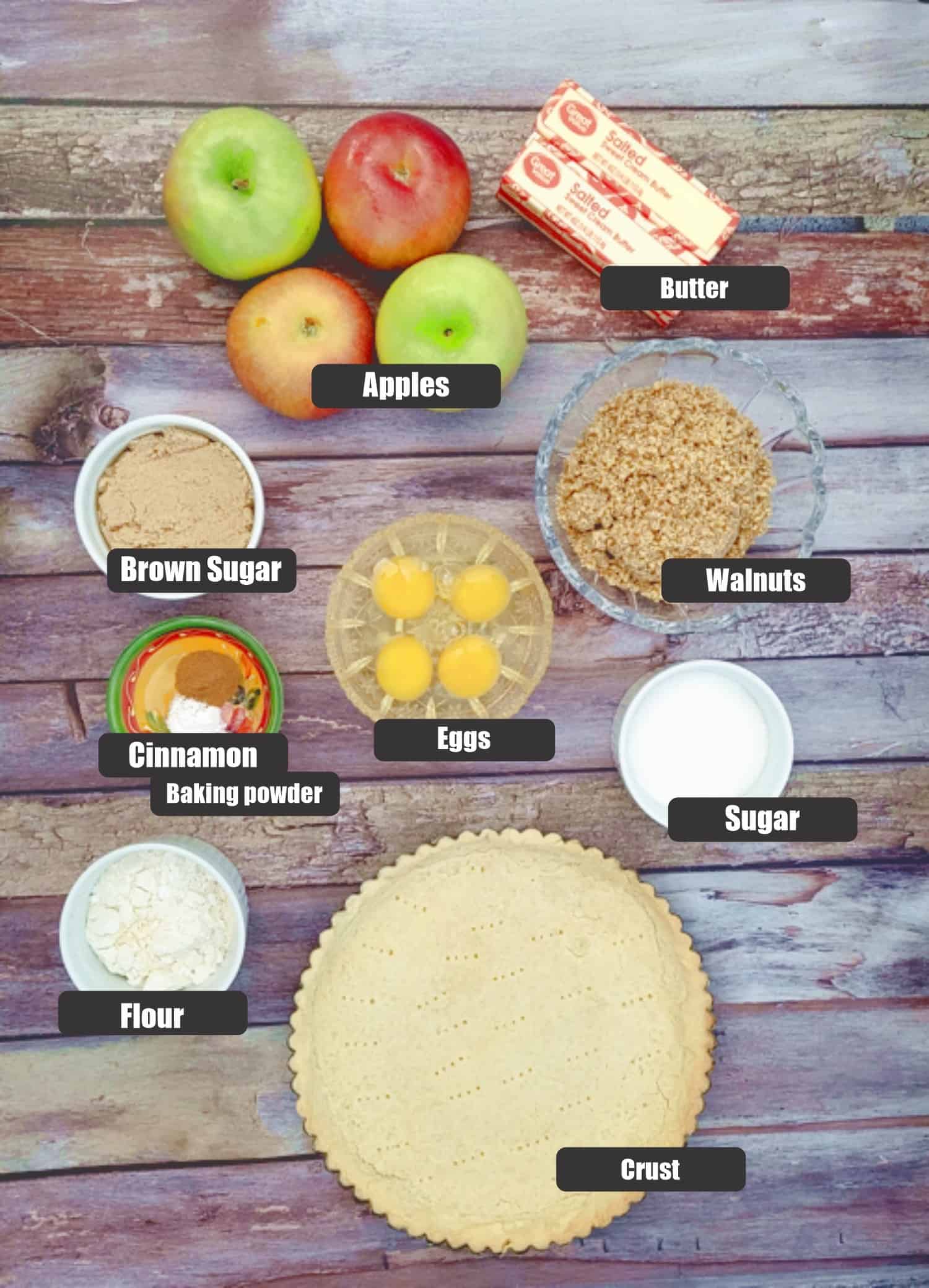 all ingredients needed to make an apple frangipane tart