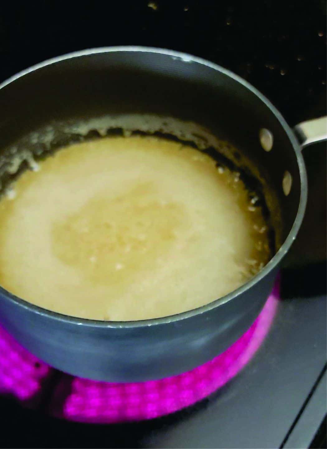 heating sugar and corn syrup over a stovetop