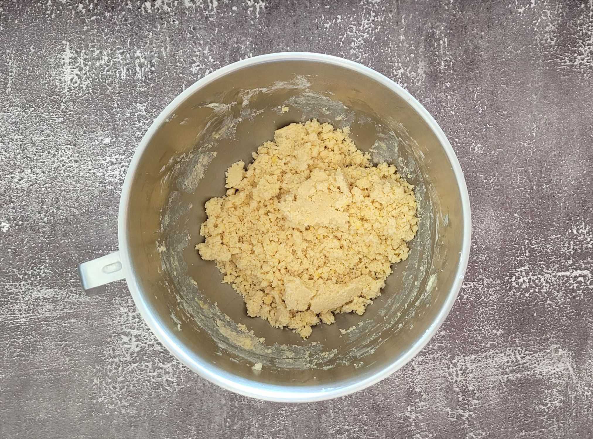 add eggs to mixing bowl to make sweet pie dough