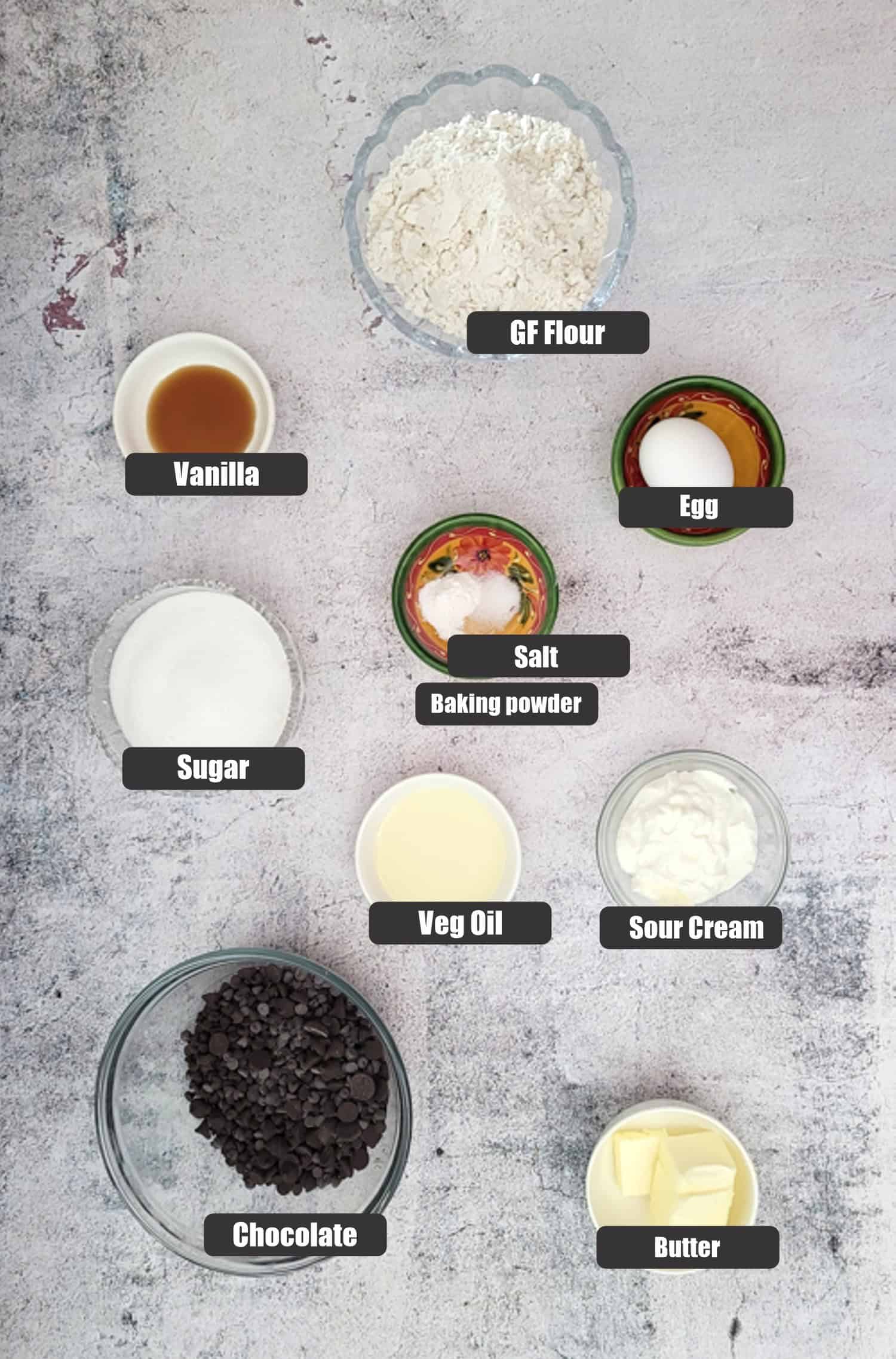 ingredients measured to make chocolate sour cream cookies
