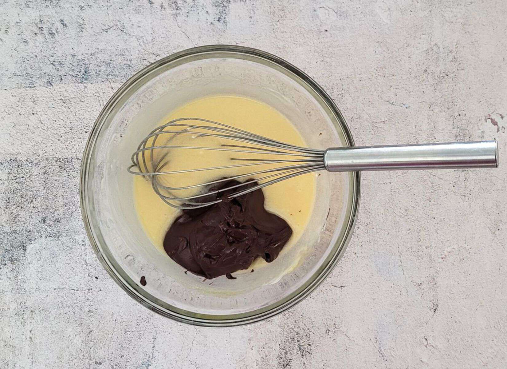 melted butter and chocolate added to mixing bowl
