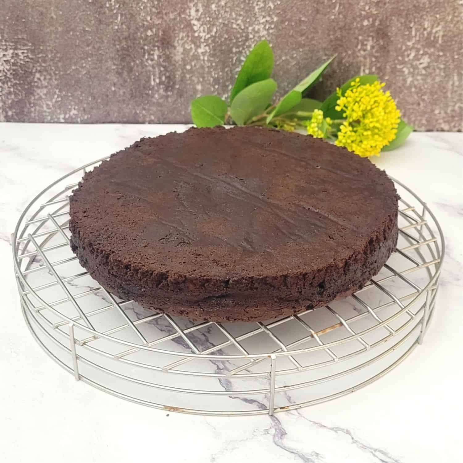 cake flipped over and placed on a wire rack to cool after baking