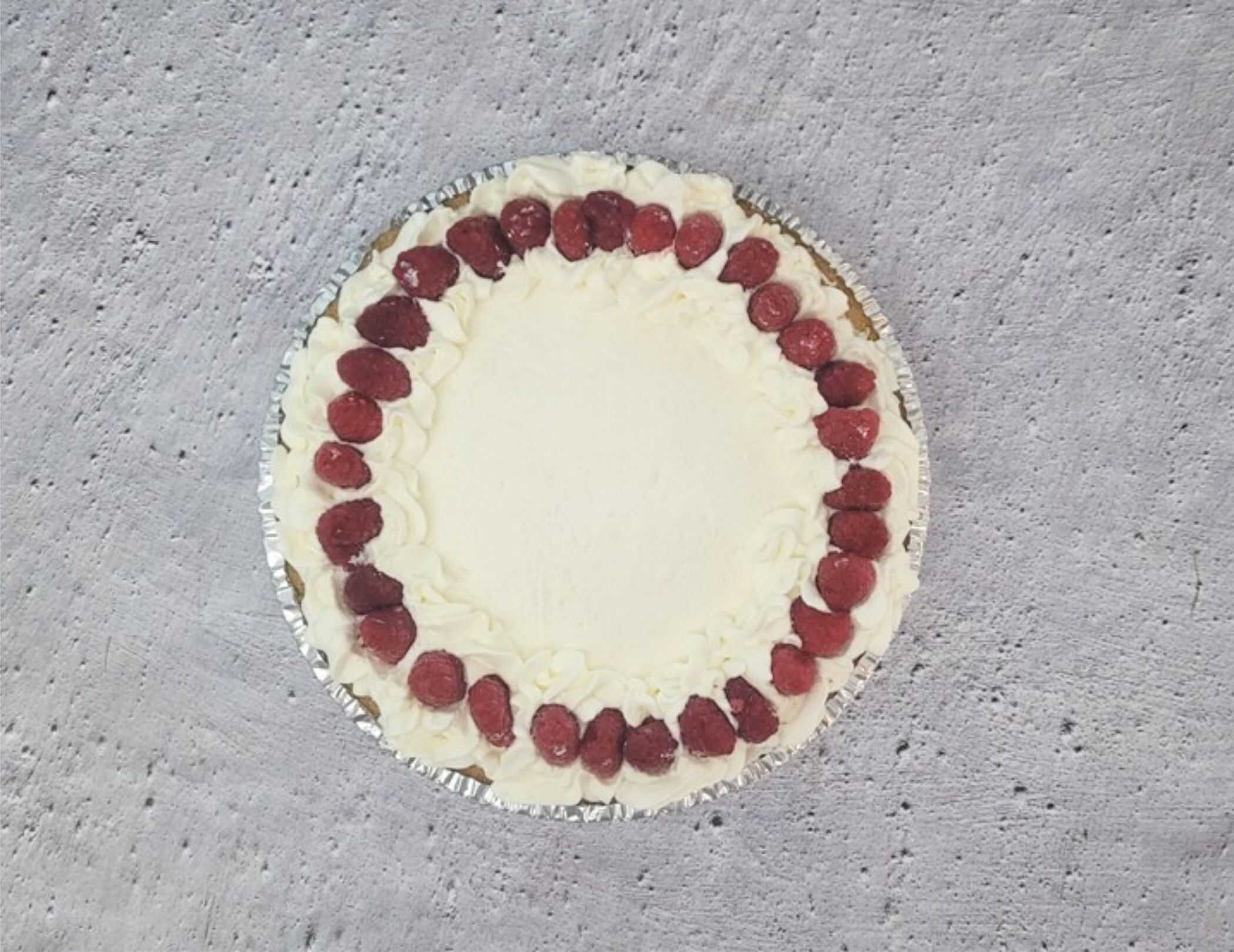 overhead view of finished no bake raspberry pie