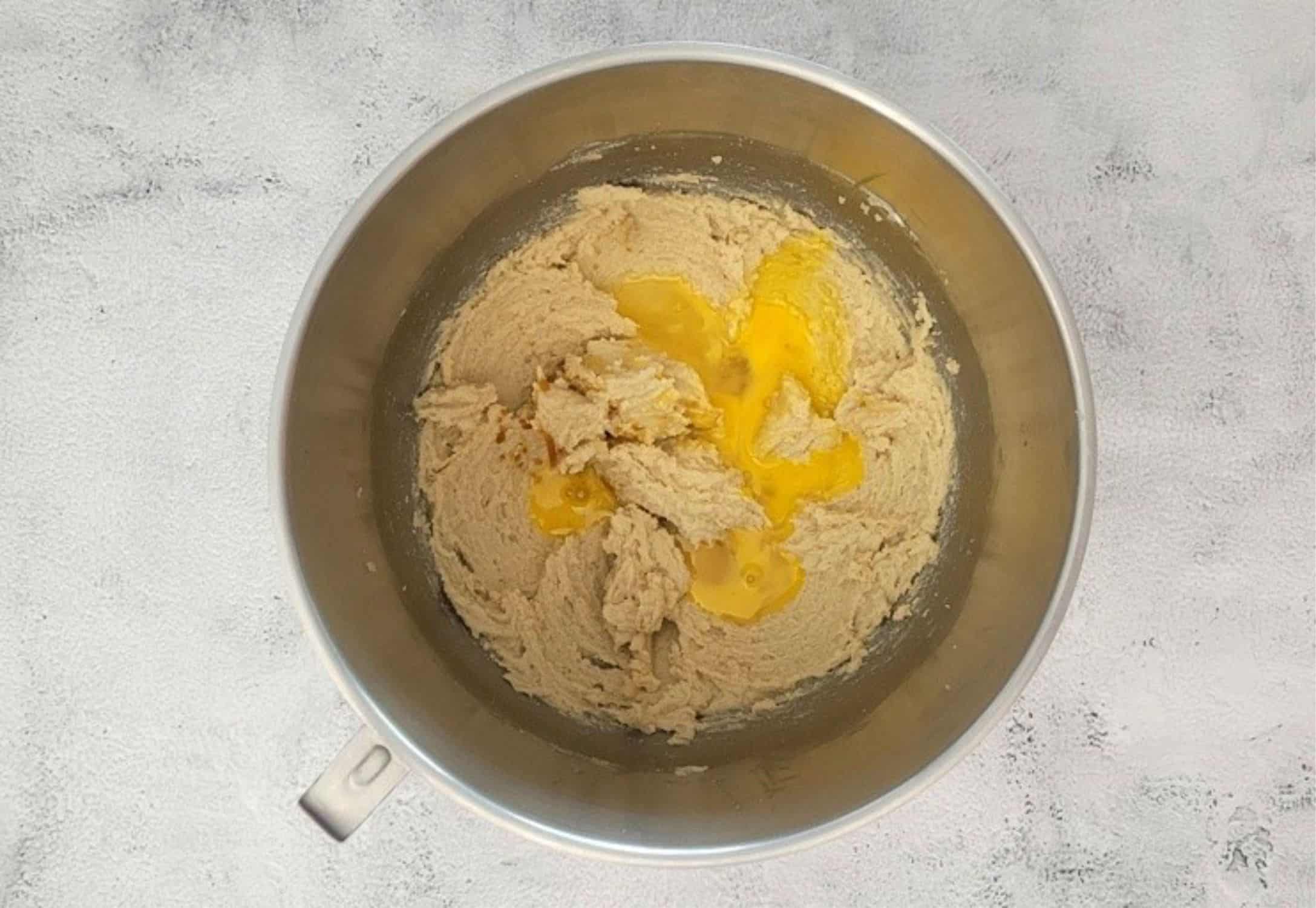 egg and vanilla added to mixing bowl