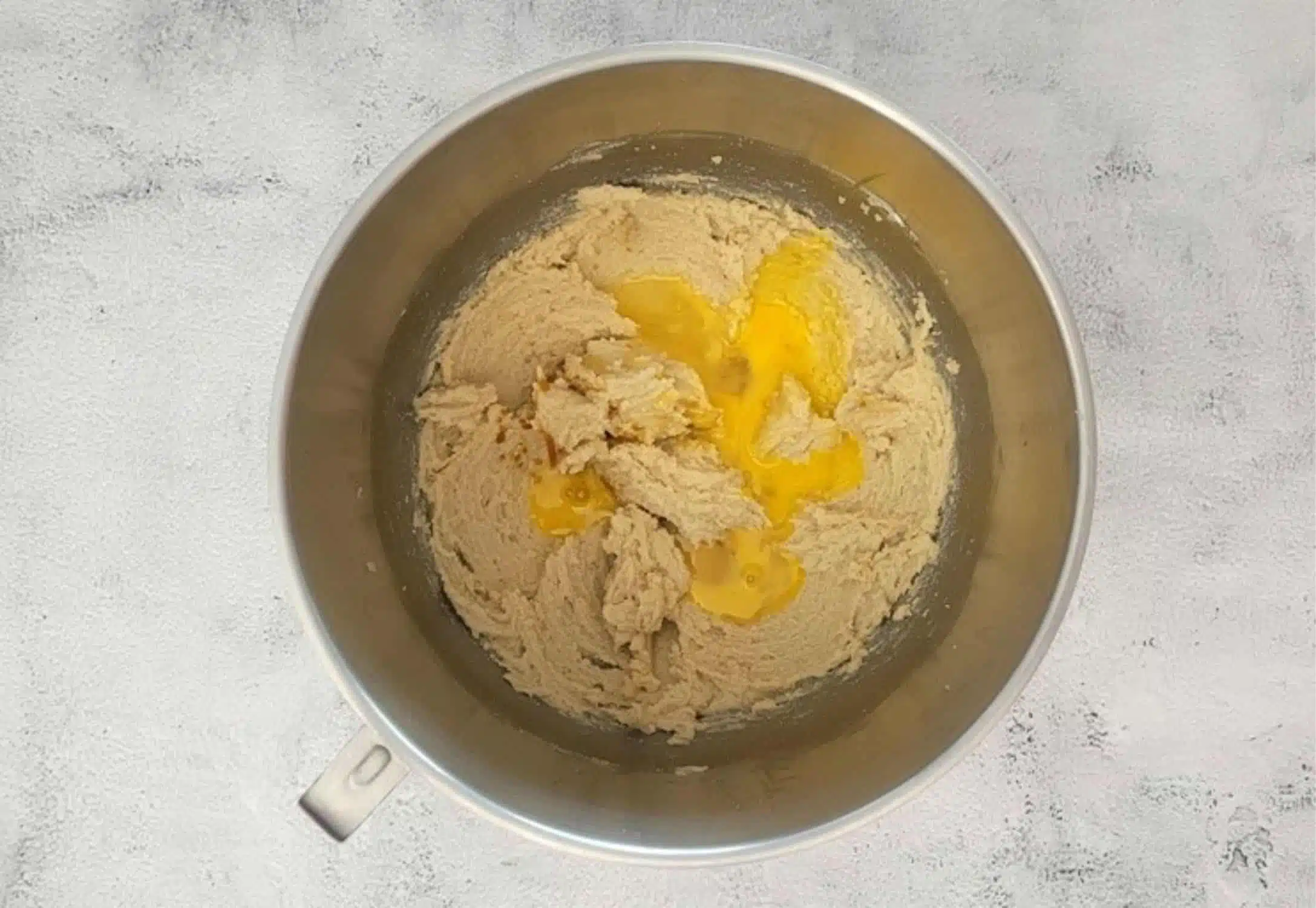 egg and vanilla added to mixing bowl